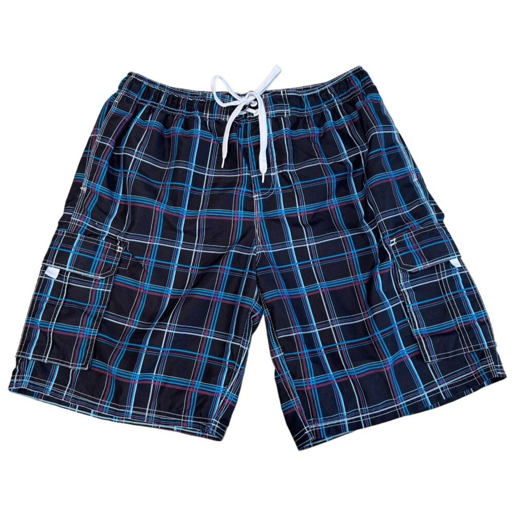 Kanu Surf Men's Shorts or Swim Trunks With Mesh Liner Plaid Pattern XL